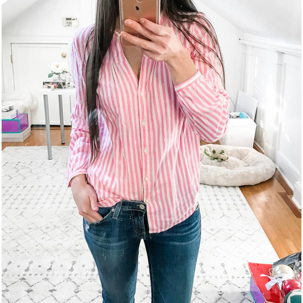 Old Navy Pink & White Striped Ballon Sleeve Blouse Size XL